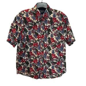 Trader Bay Men's Short Sleeve Button Down Floral Shirt - Red and Blue Size Large